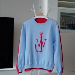 JW ANDERSON Light Blue and Red Anchor Crewneck Sweater